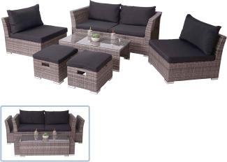 Poly-Rattan Garnitur HWC-J36, Balkon-/Garten-/Lounge-Set Sitzgruppe Sofa ~ grau, Kissen schwarz