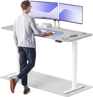 Höhenverstellbarer Schreibtisch - Höhenverstellbar Elektrisch mit Flüsterleisem Dual-Motor & Touchscreen - Hohe Tragfähigkeit - Stehtisch von Desktronic, Weiß + Grau, 180x80 cm