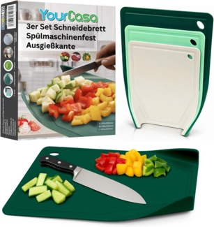 YourCasa Schneidebrett 3er Set - Trichterform & Saftrille - Rutschfest Spülmaschinenfest, (Set, 3 Schneidebretter, 25x34 cm, 22x29 cm, 20x25 cm), Saftrille, BPA frei, Trichterform