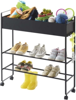 Yamazaki 5279 TOWER Aufbewahrungswagen mit Korb, schwarz, Stahl/Magnet Nylon, minimalistisch, 74.5(without casters：70) x 22x74.5 cm