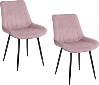 Baroni Home 2er-Set Moderne Stühle mit Samtpolsterung und schwarzen Stahlbeinen, Wohnzimmersessel, Schlafzimmer, Esszimmer, Puderrosa, 53 x 86 x 44 cm