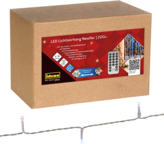 Idena LED-Lichtervorhang 200er NewTec, warmweiß/bunt, 2 x 1,5 m, mit Fernbedienung und Timer