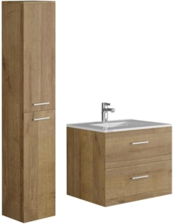 Vente-unique - Waschbeckenunterschrank hängend mit Einzelwaschbecken + vertikalem Schrank - Helles Holz - 60 cm - KAYLA