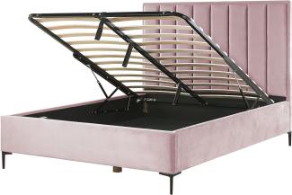 Bett mit Stauraum SEZANNE 160 x 200 cm Samtstoff Rosa