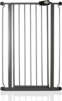 Safetots Extrahoher schmaler Metall-Sicherheitsgitter, Druckmontage, 68. 5cm - 75cm, Schiefergrau, 104cm Höhe, Extrahohe Treppengitter, Gitter für hohe Babys, Einfache Installation