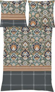 Fleuresse Feinbiber Bettwäsche Aspen Ornament eukalyptus | 135x200 cm + 80x80 cm