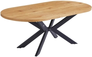 HOME DELUXE Essgruppe Oval Ausziehbar inkl. Sternfuß - 160 x 100 cm Light Oak 8 Stühle Beige