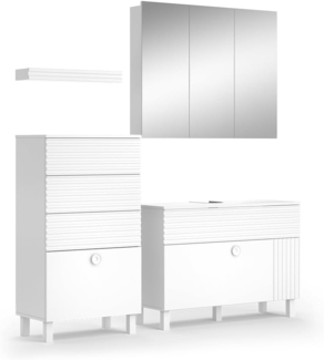 Vicco Badmöbel-Set Sola Weiß matt, moderne Serie, Badezimmer, dekorative Front Waschtischunterschrank Spiegelschrank Midischrank