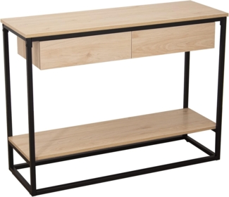 DRW Eingangstisch mit 2 Schubladen aus Metall und MDF, in Natur und Schwarz, 100 x 35 x 75 cm