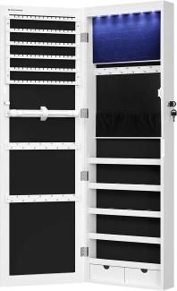 Schmuckschrank mit LED Beleuchtung und abschließbar, MDF weiß, JBC93W, 37 x 10 x 120 cm