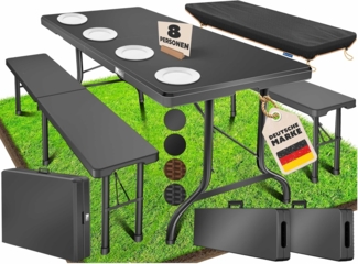 KESSER® Bierzeltgarnitur - 3-teilig Set, Tisch + 2 x Bank, für drinnen - draußen, klappbar, Tragegriffe, HxBxT: 73x180x75 cm , Kunststoff, Rattan-Look Gartengarnitur , Klapptisch , Gartentisch Anthrazit, Glatt