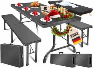 KESSER® Bierzeltgarnitur 3-teilig Set Tisch & 2x Bank | Buffettisch für drinnen & draußen Gartengarnitur klappbar 183x76x74cm Kunststoff Klapptisch Gartentisch inkl. Abdeckung & Tragegriffe Anthrazit, Glatt