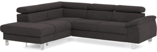 Mivano Ecksofa Micky mit Ottomane / L-Form-Sofa mit Schlaffunktion, Stauraum und Kopfteilverstellung / 249 x 72 x 207 / Velours, Graubraun