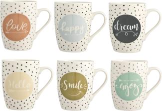 H&H Enjoy Set aus 6 Tasse, Porzellan, mehrfarbig, 350 ml