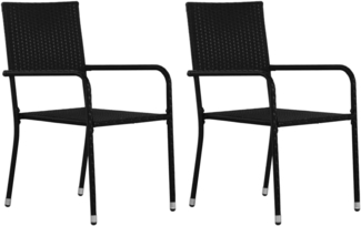 vidaXL Garten-Essstühle 2 Stk. Stapelbar Schwarz Polyrattan 318718