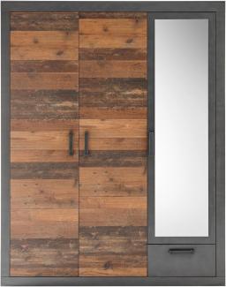 Furn. Design 'Ward' Kleiderschrank mit Schubladen, Used Wood / Grau, 201 x 60 x 150 cm