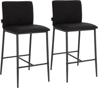 SVITA ERIK 2er Set Barhocker mit Rückenlehne und Fußstütze Leinen-Optik Schwarz