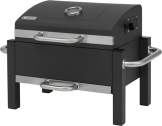 tepro Holzkohlegrill mit 2 stabilen Tragegriffen und Thermometer, Schwarz, 67,5 x 43,3 x 45 cm