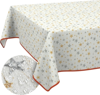 ANRO Tischdecke pflegeleicht Weihnachten Tischtuch Christmas Strene Tischwäsche (Einzelstück 1-tlg), Schutz-Beschichtung wasserabweisend Gold-Silber 90x130 cm