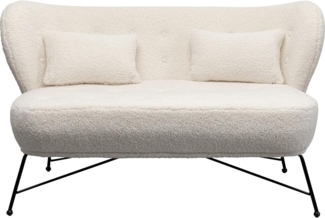 Kare Design Sofa Jacky Teddy 2-Sitzer, Weiß, Pflegeleicht, Weich, Kuschelsofa, Couch, Loveseat, Wohnzimmer, Teddy-Optik, Stahlfüße, Teilzerlegt, 81 x 140 x 83 cm (H/B/T)