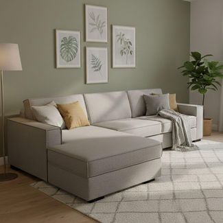 Talamo Italia Ecksofa Beatrice, Made in Italy, Drehbare Öffnung mit Matratze und Lattenrost, Halbinsel mit Stauraum links, mit Standardarmlehnen, Cm: 280x95h90, Farbe Taubengrau