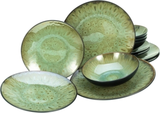 CreaTable Teller-Set Jawa, Tellerset 12-tlg (12-tlg), 4 Personen, Steinzeug, Reaktivglasur