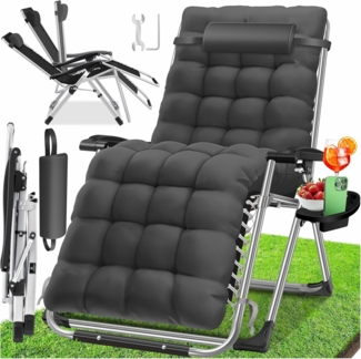 KESSER® Sonnenliege Liegestuhl Klappbar & Wetterfest, Gartenstuhl Belastbar 200kg Ergonomisches Polster Extra Breit Verstellbare Rückenlehne Gartenliege inkl. Nackenkissen & Getränkehalter, Anthrazit