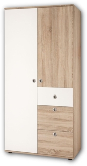 Kleiderschrank WIKI 2-türig Schrank Kinderzimmer Jugendzimmer Sonoma Weiß