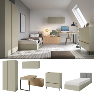 QMM TraumMöbel Jugendzimmer-Set komplett Laris Set A Schrank 2T, Schreibtisch, Bett 90/120x200