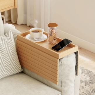 HOMCOM Tablett für Sofas, Bambus, (Rutschfestes Couch Tablett, 1-tlg, Sofaablage), für Getränke, Snacks, Fernbedienung, Naturholz