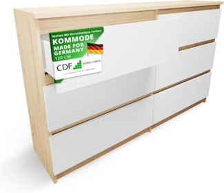 CDF Kommode Artisan Weiß Malwa M6 120 mit 6 Schubladen Komode für Wohnzimmer Schlafzimmer Schubladenschrank Malm Kommode