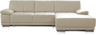 CAVADORE Ecksofa Corianne / Ledercouch inkl. Armteilverstellung und Longchair / 282 x 80 x 162 / Echtleder, weiß