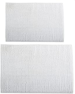 MSV Badteppich 2er Set Badvorleger Duschvorleger Chenille Hochflor Badematte 40x60 cm + 60 x 90 cm – Weiß