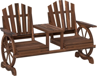Outsunny Bank mit Schirmloch, Beine im Wagenradform, Tisch (2-Sitzer Gartenbank, 1-St, wetterfest Sitzbank aus Holz), 120kg belastbar, für Balkon, Garten, 154 x 65 x 102 cm Verkohlt