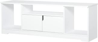 HOMCOM TV-Ständer, TV Schrank, TV-Kommode, Moderner Fernsehtisch mit Schrank und Offene Regale, Spanplatte, Weiß, 120 x 30 x 41 cm