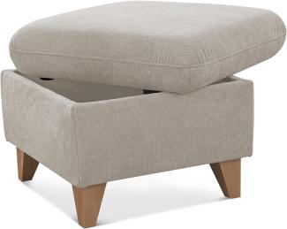 CAVADORE Hocker Lotta / Skandinavischer Stauraumhocker als Beistellhocker oder Fußhocker / 58 x 47 x 58 / Webstoff, Paris Creme, Quadratisch