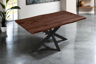 Loreno® Esstisch Josy, Eichenholz, Baumkante, MDF-Platte, Metallgestell