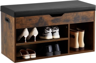 VEVOR Schuhregalbank Schuhbank (805 x 305 x 445 mm), Eingangsbereichsbank mit anhebbarem Stauraum & Polster, Schuhregal mit 3 Fächern (136 kg belastbar), für Haustür Flur Wohnzimmer Schwarz