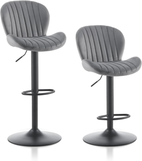 TUKAILAI Barhocker 2er Set aus Samt, Barstuhl Höhenverstellbar,360°Drehbar, Hocker mit lehne,fußstütze,metallrahmen, Gepolsterter Küchenhocker Tresenhocker, Bar Chair für Küche Bars, Grau