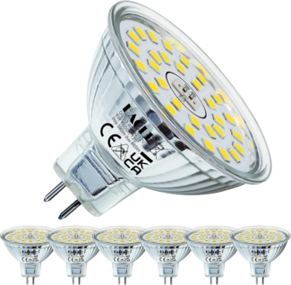 EACLL GU5.3 LED Kaltweiss 6W Ersetzt 50W Halogen MR16 Glühbirne, 6er-Pack, 595 Lumen 6000K Leuchtmittel, AC/DC 12V Flimmerfrei Strahler, Abstrahlwinkel 120 Grad Spot, Nicht Dimmbar Reflektorlampen