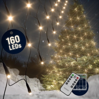 monzana Lichterkette, Netzlichterkette 200x150cm 160 LED Warmweiß 8 Leuchtmodi