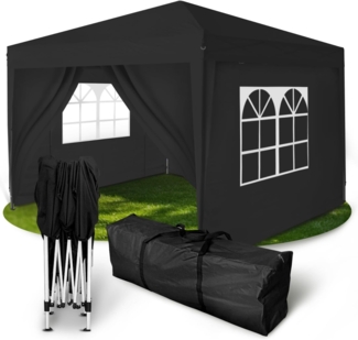 Kronenburg Faltpavillon wasserdicht Dachmaß 2x2 m UV Schutz 50+ Pavillon in Schwarz mit 4 Seitenteilen