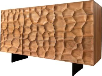 Sideboard Solu 145 cm Akazie Natur 2 Türen 3 Schübe Fuß schwebend Metall Schwarz 3D-Front