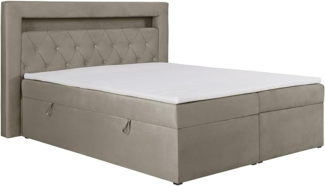 Vente-unique - Deko-Komplett-Set mit Bett-Kopfteil mit LED-Beleuchtung + Bettgestell mit Bettkasten + Matratze + Topper - 160 x 200 cm - Samt - Taupe - ORANA von YSMÉE