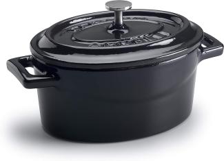 Pentole Agnelli Slowcook Kasserolle oval mit 2 Griffen, aus Gusseisen 0. 4 litri schwarz Hochglanz