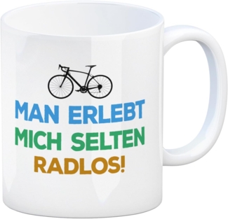speecheese Tasse Man erlebt mich selten radlos Kaffeebecher mit Rennrad Motiv Hobby