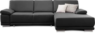 CAVADORE Ecksofa Corianne mit Schlaffunktion / Bettsofa in L-Form im modernen Design, inkl. Armteilverstellung und Longchair / 282 x 80 x 162 / Kunstleder, schwarz