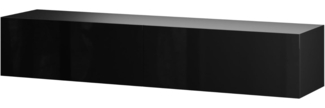 Planetmöbel TV Board 200 cm Schwarz, TV Schrank mit 2 Klappen als Stauraum, Lowboard hängend oder stehend, Sideboard Wohnzimmer