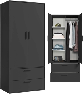 mokebo Kleiderschrank Der Kleiderheld (80 x 180 x 51 cm, 2-türig, 2 Schubladen & 4 Fächer) Garderobenschrank, Schlafzimmerschrank oder Schrank in Schwarz