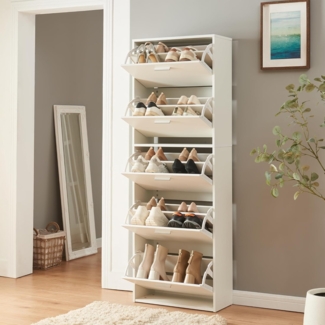 Schuhschrank Sykkylven 169 x 60 x 24 cm mit 5 Klappen Weiß [en. casa]
